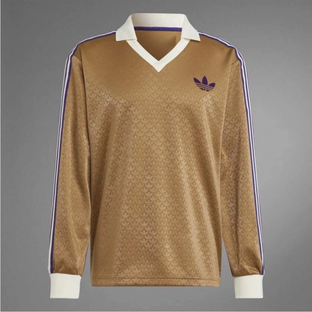 Adidas Originals Trefoil Monogram Jersey Top Tan Purple Logo Streetwear - Picture 7 of 7